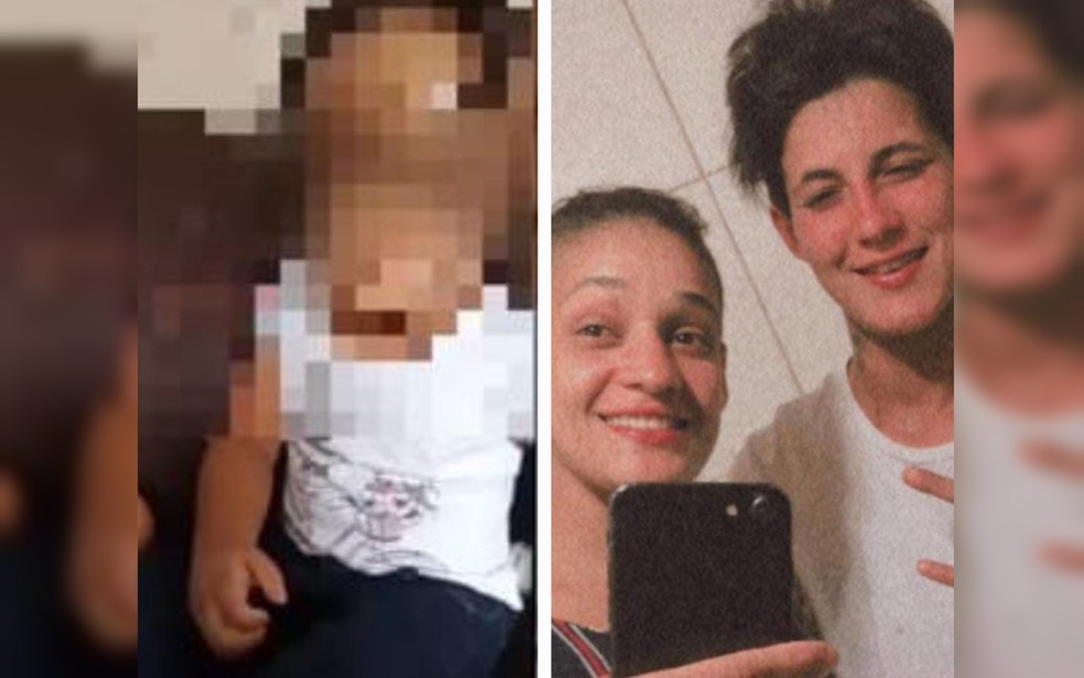 Criança à esqueda, Brunna (mãe) à direita, e Thacila (madrasta) à direita, em Morrinhos, Goiás — Foto: Reprodução/Redes sociais