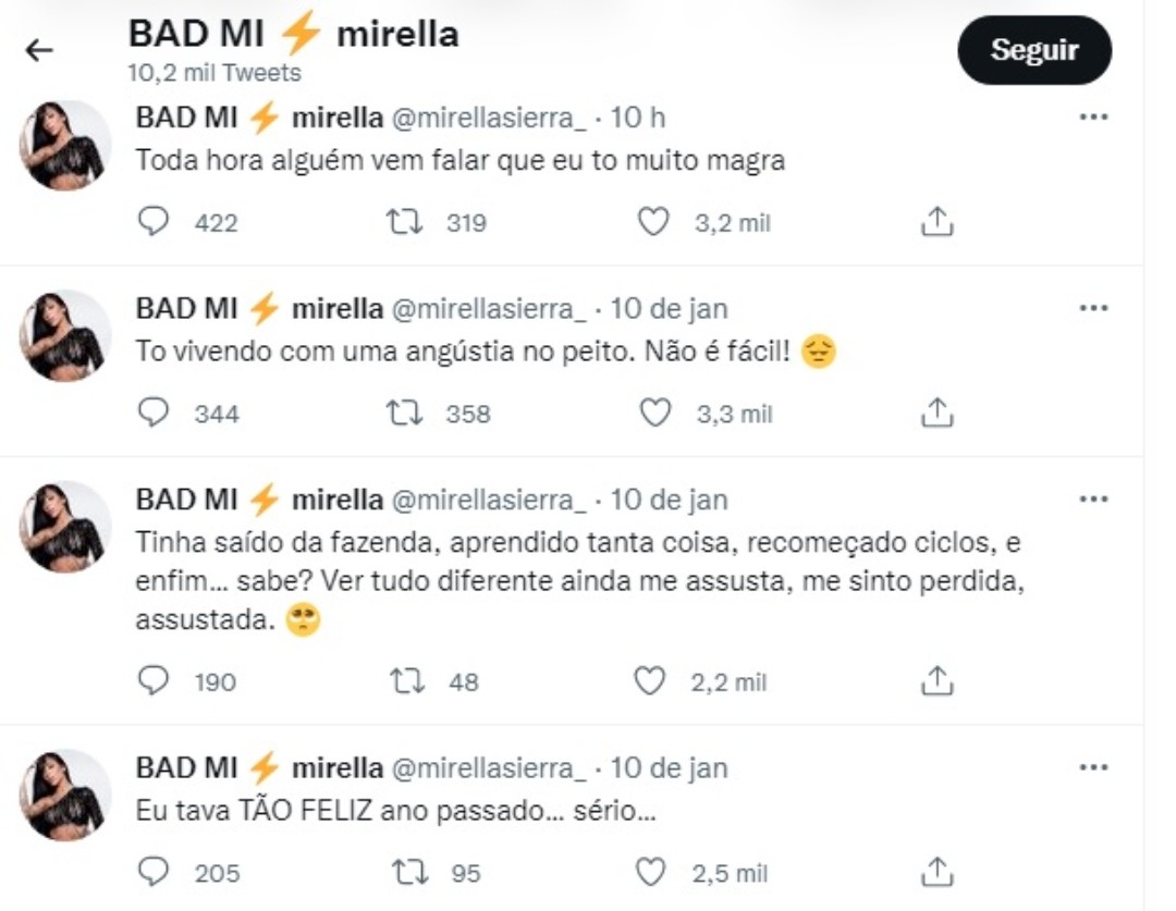 Mirella faz desabafo após divórcio de Dynho Alves: 