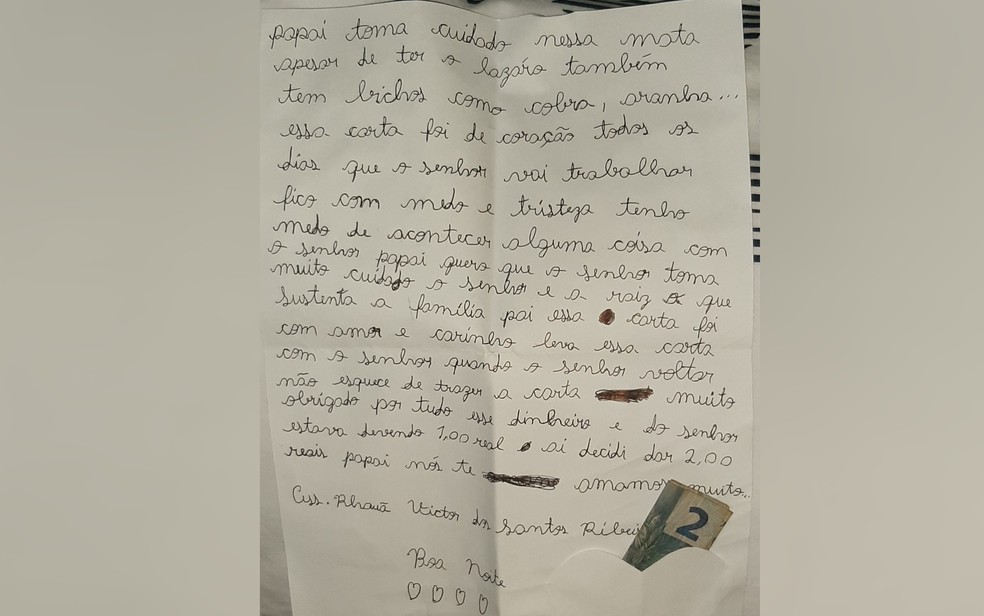 Filho escreve carta para pai policial se proteger durante operação contra Lázaro Barbosa — Foto: Thaynara dos Santos/Arquivo Pessoal