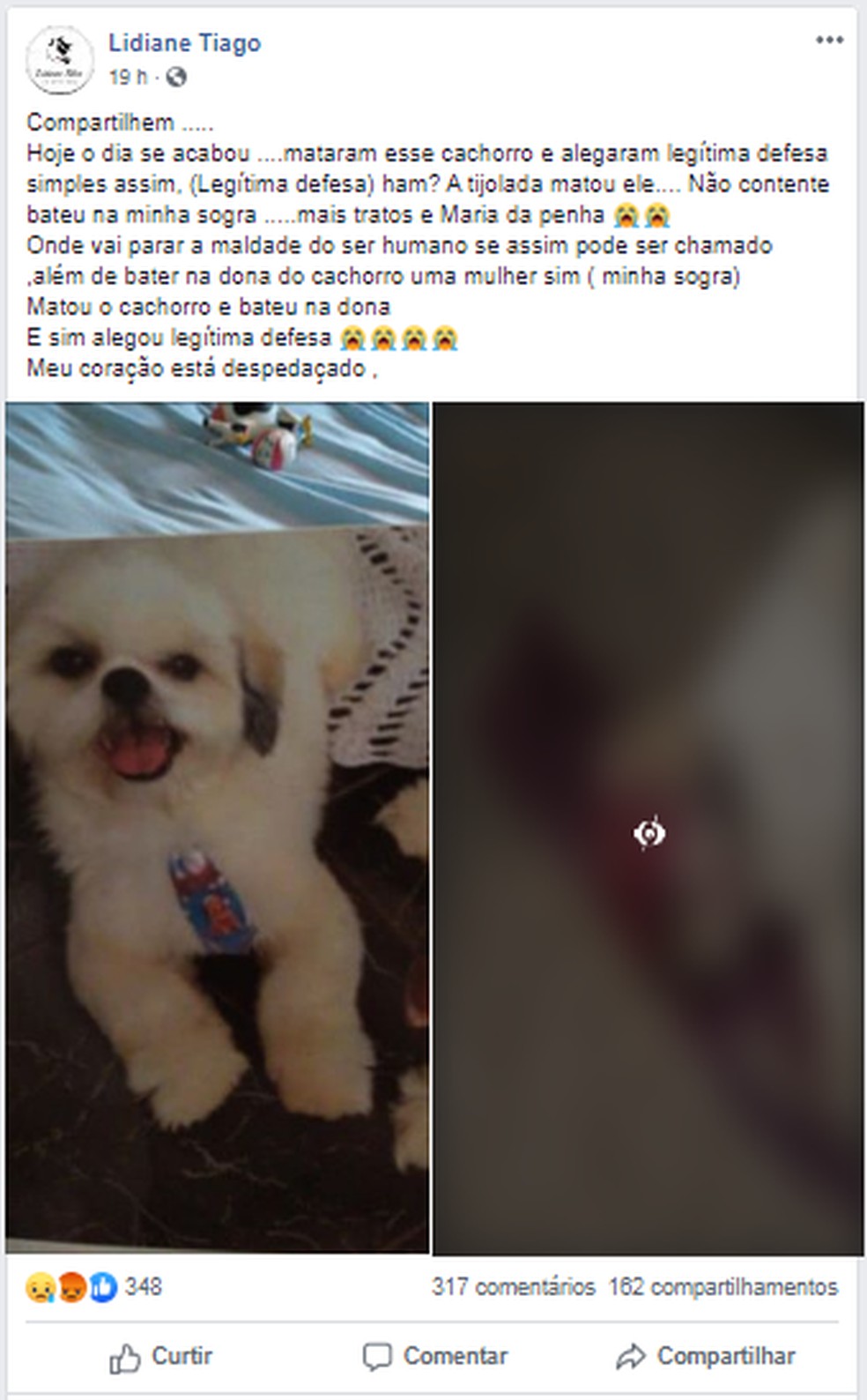 Família ficou revoltada com a situação e fez uma postagem nas redes sociais relatando o ocorrido — Foto: Facebook/Reprodução