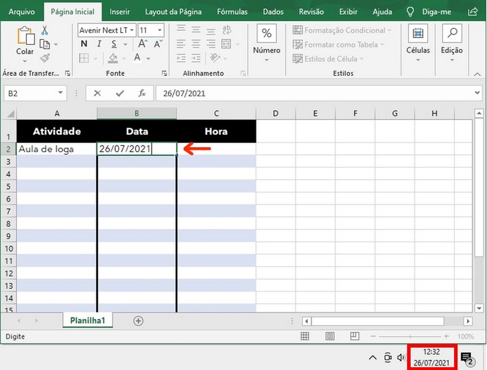 Como colocar data no Excel? Inserção de data estática em planilha do editor — Foto: Reprodução/Raquel Freire