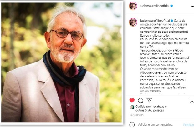 Lúcio Mauro Filho lamenta morte de Paulo José (Foto: Reprodução/Instagram)