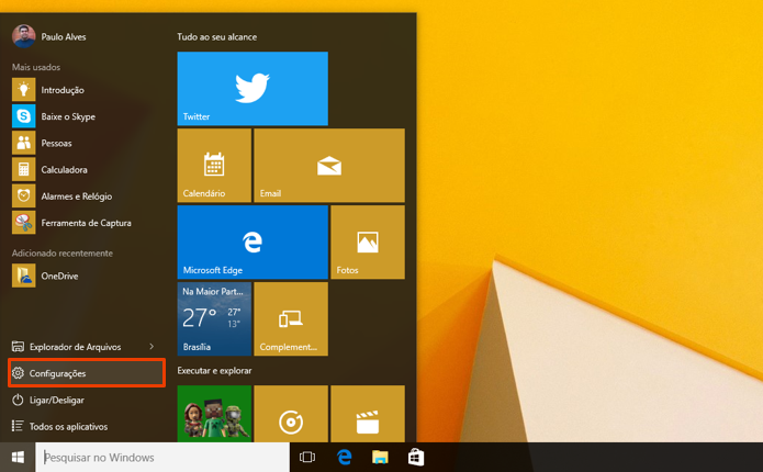 Abra as configurações do Windows 10 (Foto: Reprodução/Paulo Alves)