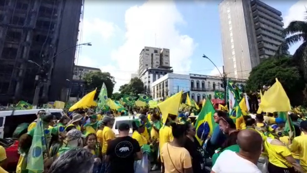 Belém, 7 de setembro de 2021: Apoiadores do presidente fazem manifestação na capital paraense  — Foto: Reginaldo Gonçalves/TV Liberal 