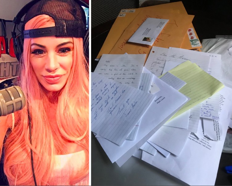 A modelo e ex-lutadora Ashley Massaro e as cartas que ela respondeu aos fãs (Foto: Instagram/Twitter)