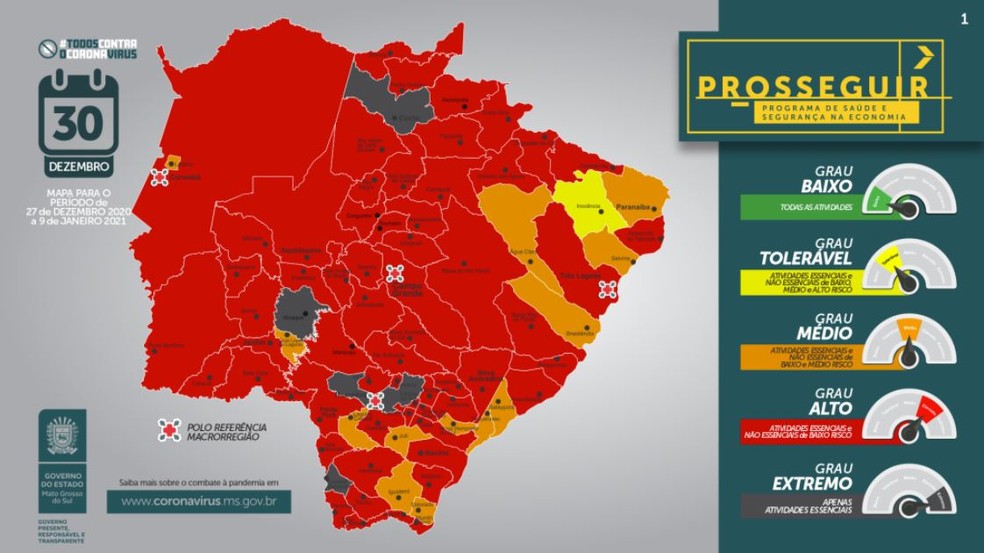 Mapa do programa Prosseguir divulgado nesta quarta-feira (30) — Foto: Governo de MS/Divulgação