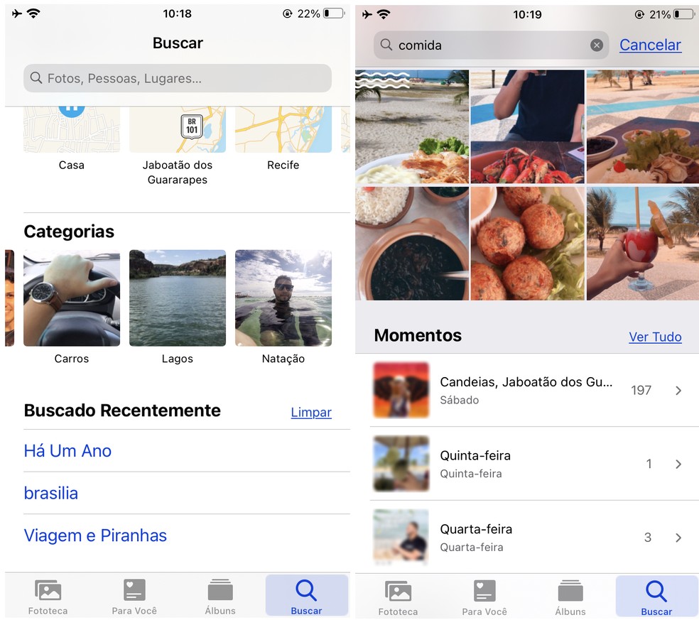 iPhone identifica elementos das fotos e cria grupos automaticamente; filtro de pesquisa ajuda na localização das imagens — Foto: Reprodução/Rodrigo Fernandes