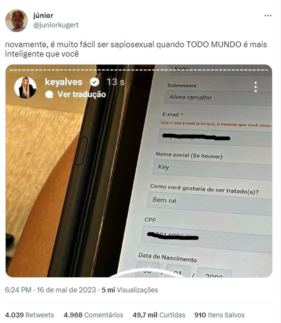 Key Alves virou piada nas redes sociais &mdash; Foto: Reprodu&ccedil;&atilde;o