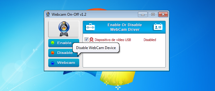 Desligando a webcam com o WebCam On-Off (Foto: Reprodu??o/Edivaldo Brito)