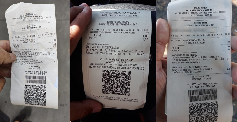 Motoristas abastecem carros com R$1 em protesto ao aumento do preço do combustível em Marília — Foto: Arquivo pessoal