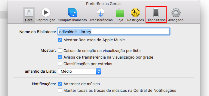 Acessando a guia Dispositivos nas preferências do iTunes (Foto: Reprodução/Edivaldo Brito)