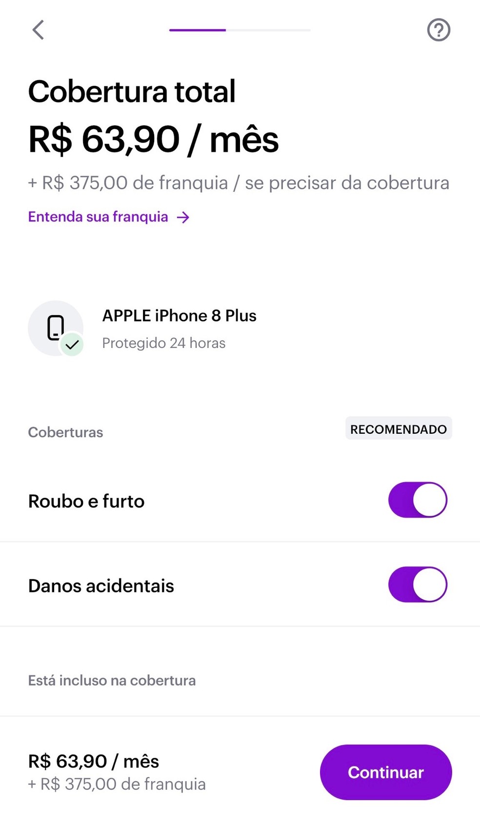 Contrata&ccedil;&atilde;o de seguro de celular no app do Nubank &mdash; Foto: TechTudo