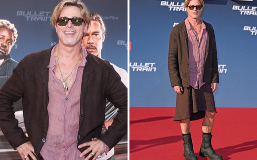 Brad Pitt usa saia em première de filme na Alemanha