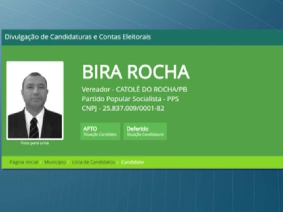 Bira Rocha, presidiário eleito vereador na Paraíba — Foto: Reprodução / TV Cabo Branco