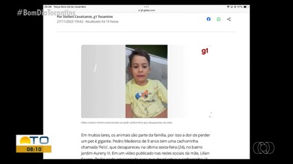 Garotinho se emociona pedindo ajuda para encontrar cachorrinha desaparecida