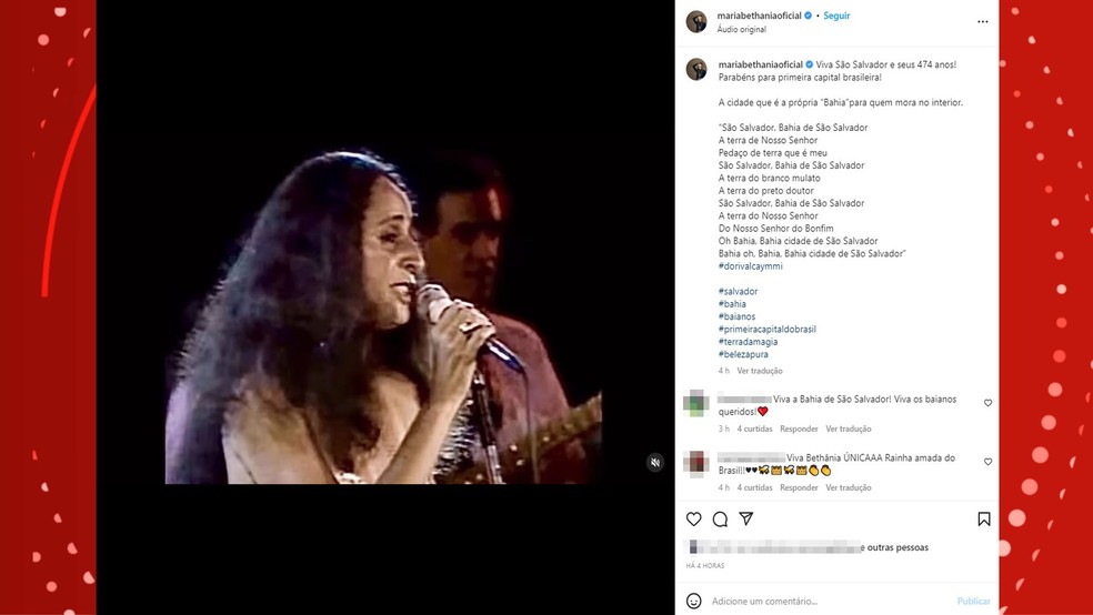 Maria Bethânia — Foto: Reprodução/Redes Sociais