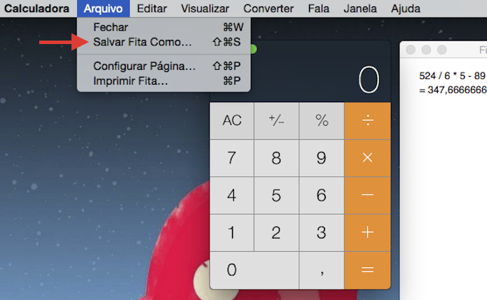 Salvando uma operação matemática registrada na fita da calculadora do Mac (Foto: Reprodução/Marvin Costa)