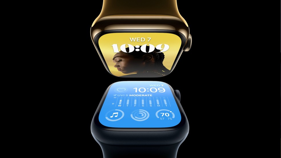 Apple Watch Series 8 (acima) e Apple Watch SE (abaixo) — Foto: Reprodução/Apple
