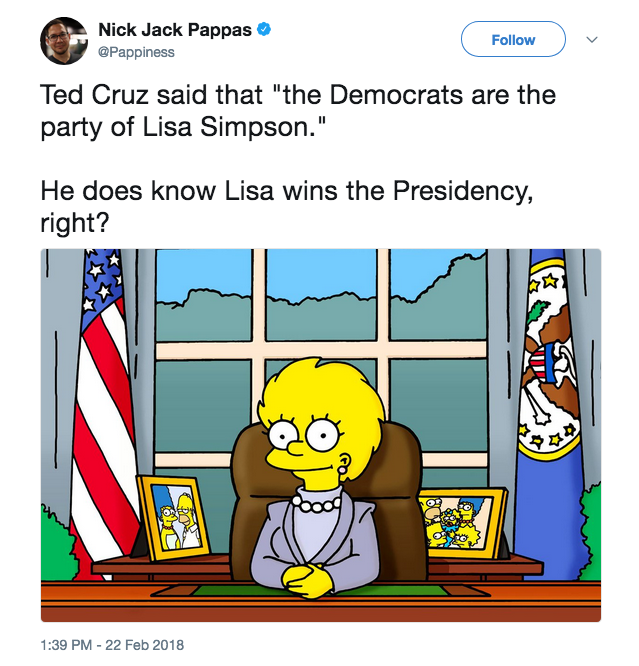 Um comentário fazendo piada com a referência do político Ted Cruz aos Simpsons (Foto: Twitter)