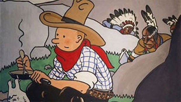 Imagem de 'Tintim na América', desenhado em 1932 por Hergé e que foi vendido pelo preço recorde de 1,3 milhões de euros  (Foto: AFP)