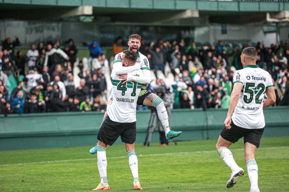 Fabrício Daniel comemora o gol do Coritiba — Foto: Coritiba
