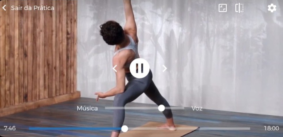Iniciantes na prática de yoga podem selecionar instruções mais detalhadas no app — Foto: Reprodução/Jeniffer Cavalcanti