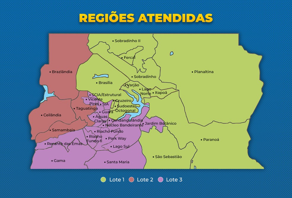 Mapa da coleta seletiva no Distrito Federal, por região — Foto: SLU/ Divulgação