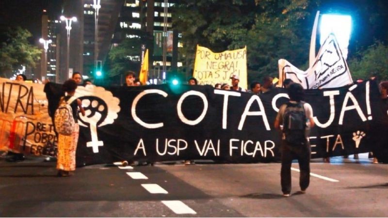 Manifestação a favor de cotas raciais na Universidade de São Paulo (USP) (Foto: Divulgação/USP via BBC News)