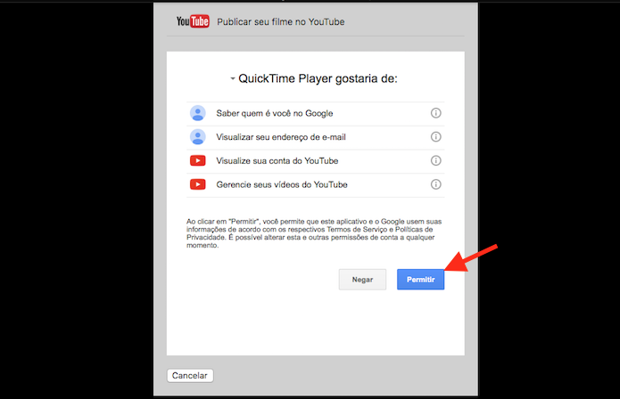 Permitindo acesso do Quicktime a uma conta do YouTube no Mac OS (Foto: Reprodução/Marvin Costa)