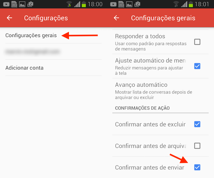 Opção para ativar a confirmação de envio no Gmail para Android (Foto: Reprodução/Marvin Costa)