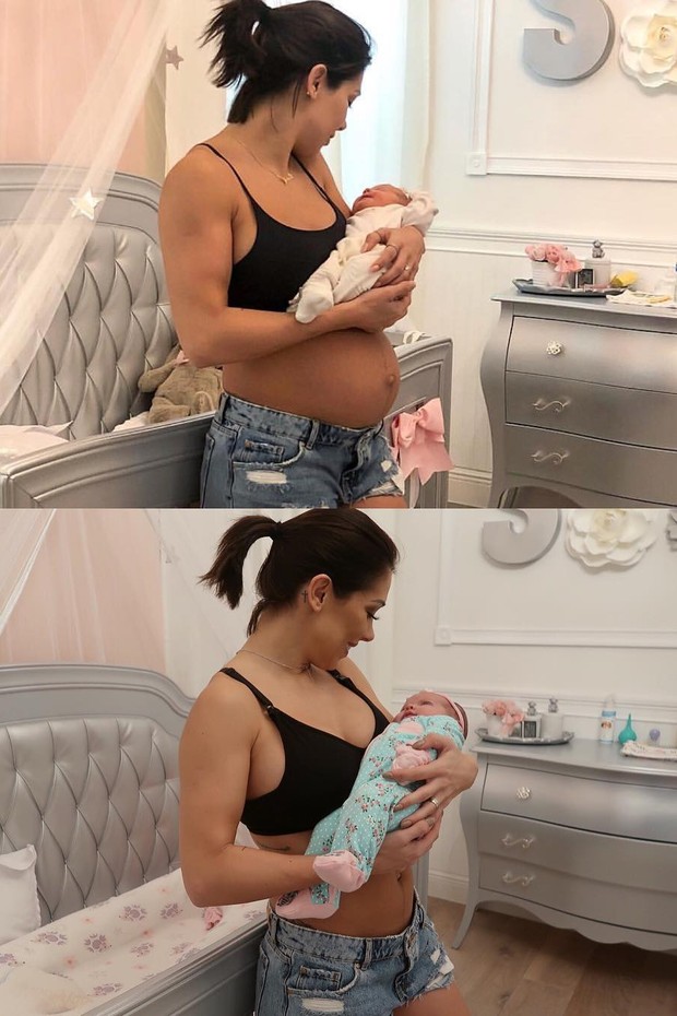 Bella Falconi mostra a diferença da barriga 2 e 25 dias após o parto (Foto: Reprodução/Instagram)