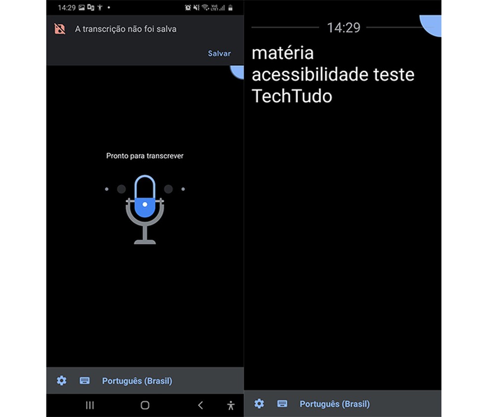 Aplicativo Transcrição Instantânea reconhece a voz pelo microfone do celular — Foto: Reprodução/Marcela Franco