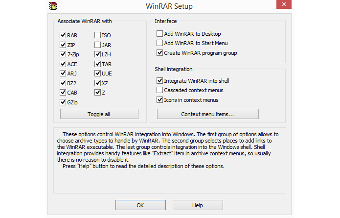 Programa permite customizar com quais formatos vai trabalhar (Foto: Reprodução/WinRAR)