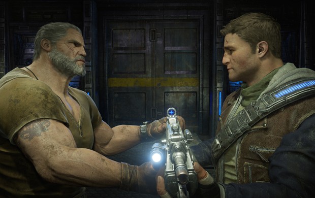 O herói Marcus Fenix passa o bastão da aventura para seu filho, JD Fenix, em 'Gears of War 4' (Foto: Divulgação/Microsoft)