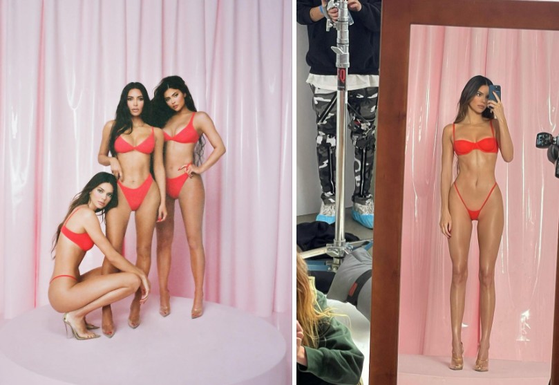 Kim Kardashian Models with Kendall and Kylie Jenner for SKIMS