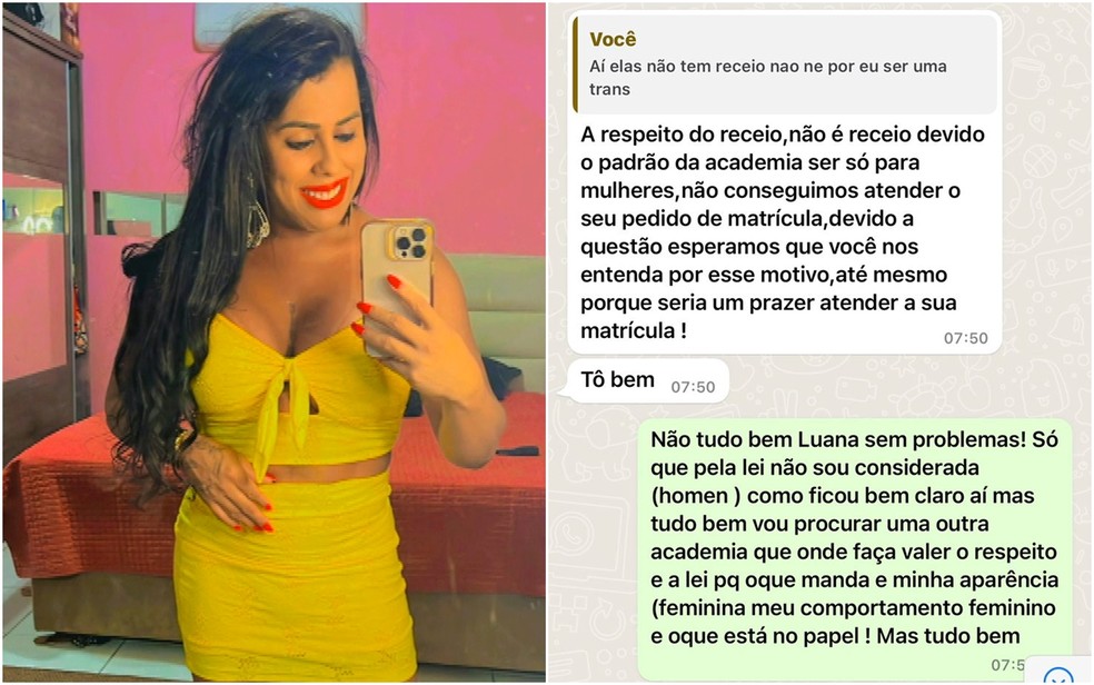 Mulher denuncia ter sido vítima de transfobia ao ter matrícula negada em academia   — Foto: Arquivo pessoal/Jhenyffer Marine