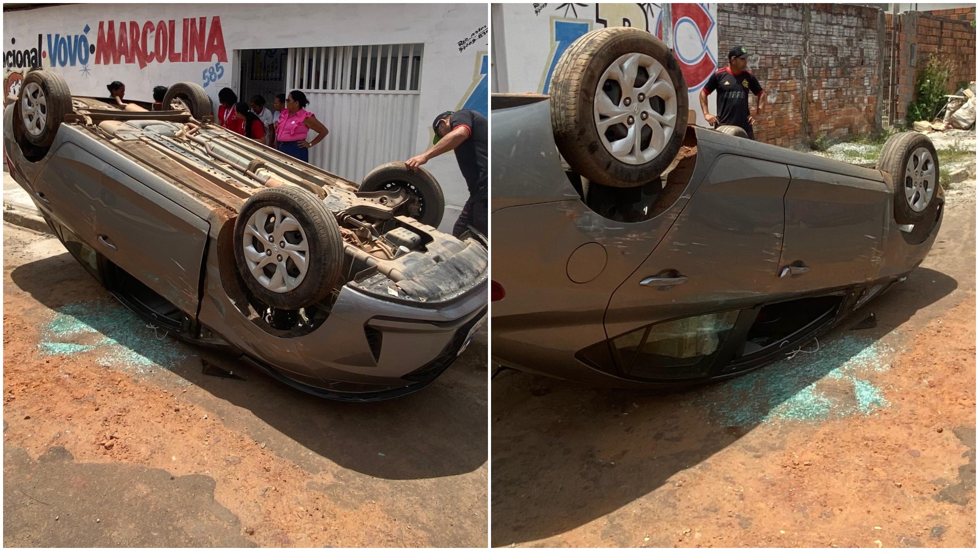 Motorista em alta velocidade capota carro em frente a escola em São José de Ribamar