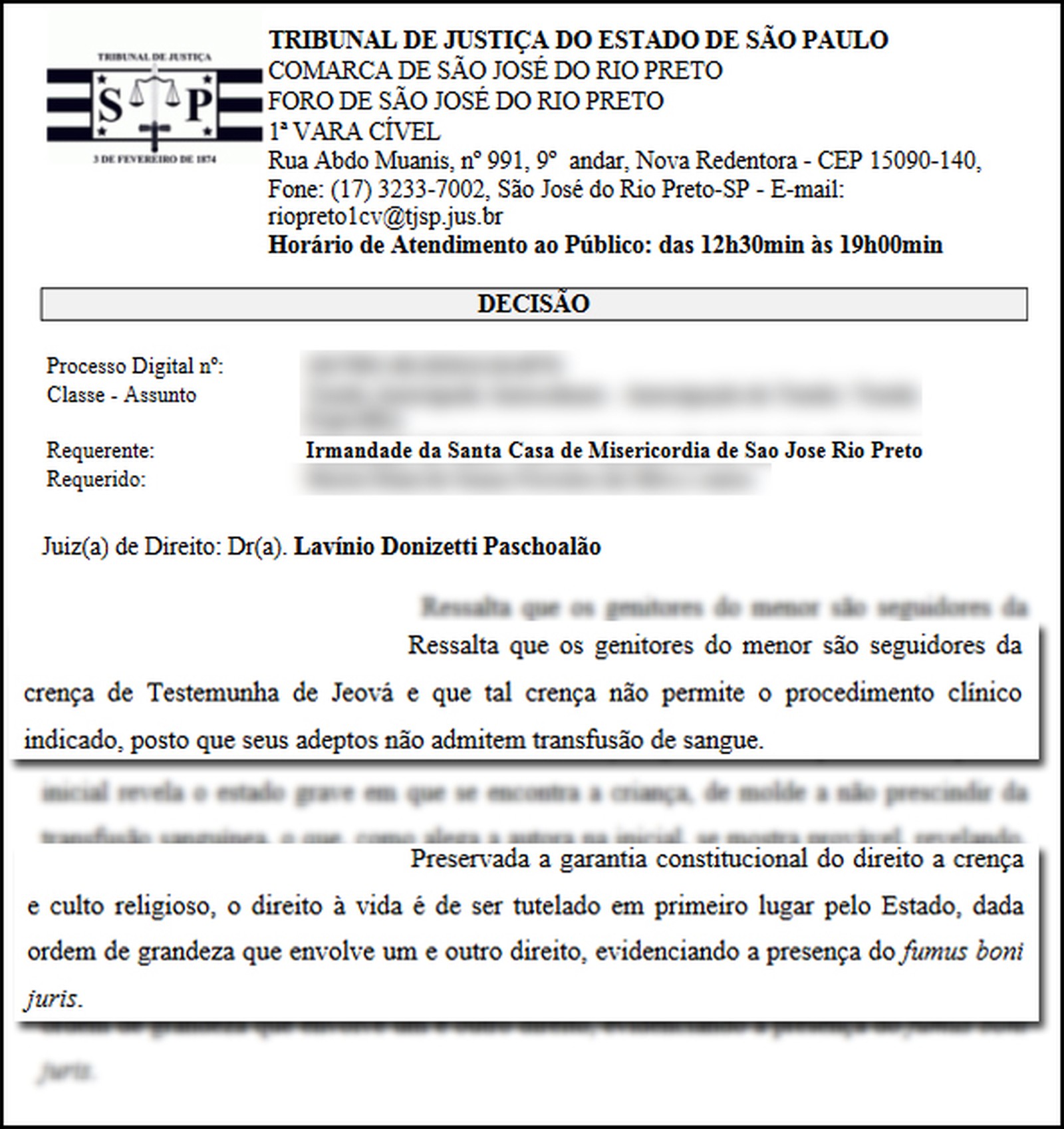 Bebê faz transfusão de sangue