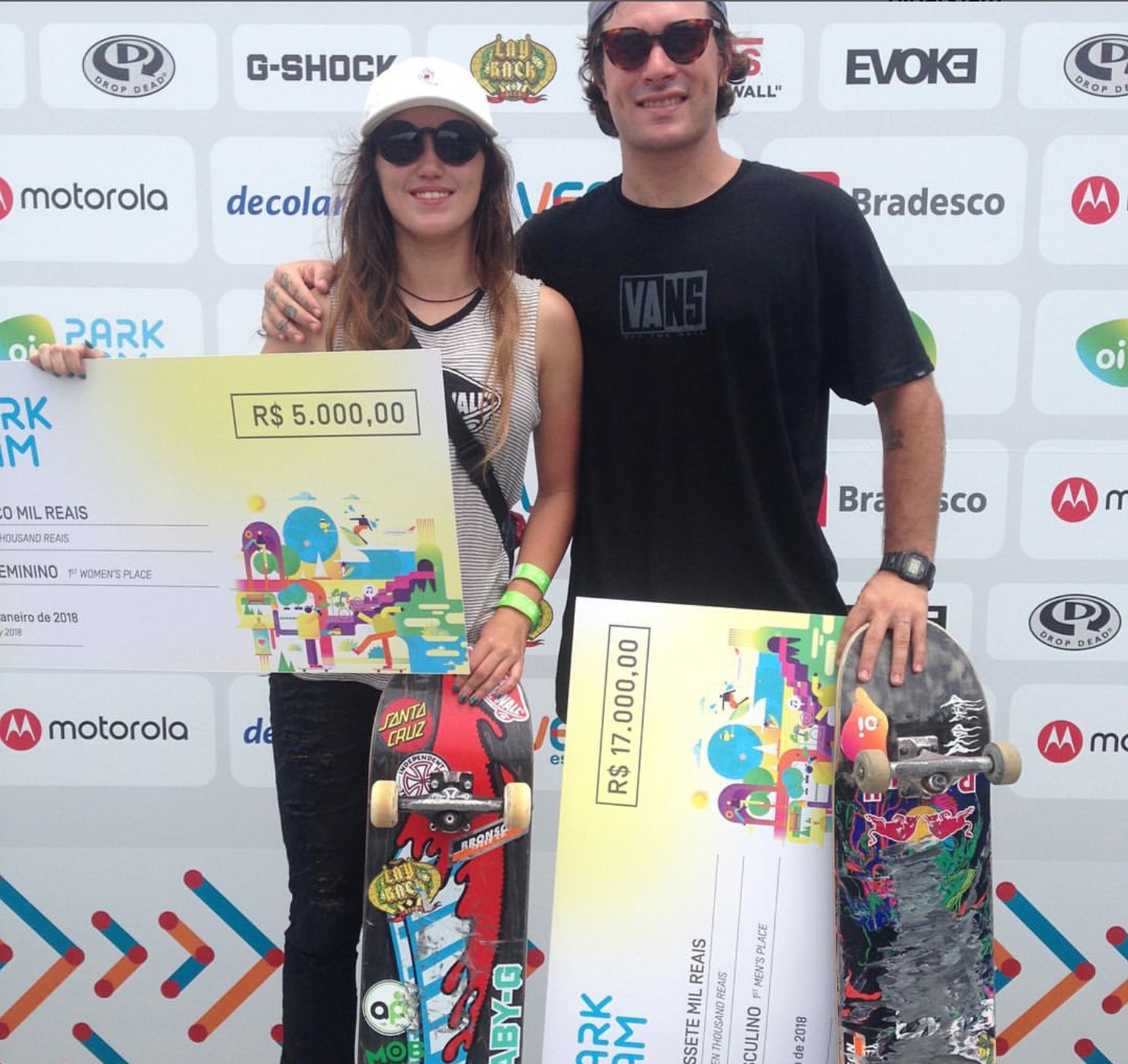 Yndiara e Pedro Barros na premiação do Oi Park Jam, em 2018 (Foto: Reprodução / Instagram)