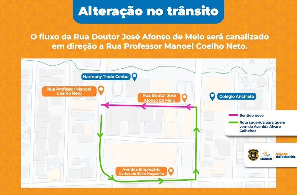 Rua Doutor José Afonso de Melo tem fluxo alterado a partir do sábado (17), em Maceió, Alagoas — Foto: SMTT
