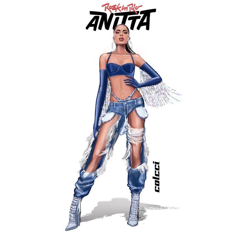 Croqui de um dos looks de Anitta no Rock in Rio 2019 — Foto: Reprodução/Instagram/Colcci