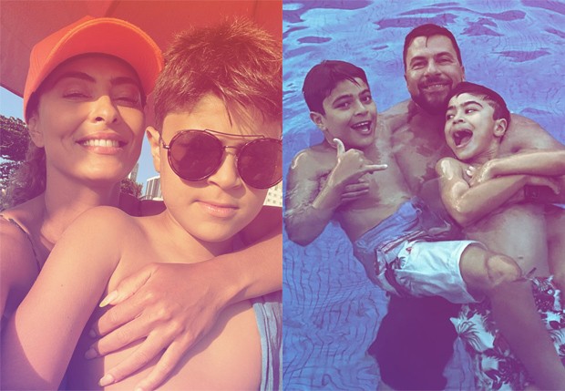 Juliana Paes e Dudu Baptista curtem piscina com os filhos, Pedro e Antônio (Foto: Reprodução/Instagram)