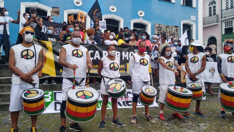 Representantes do Olodum participaram do ato no Pelourinho — Foto: Maíra Reis 