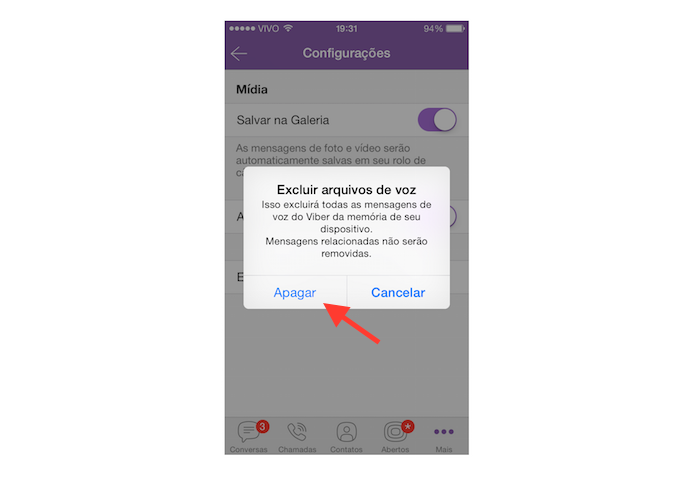 Excluindo todas as mensagens de voz do Viber no iPhone (Foto: Reprodução/Marvin Costa)