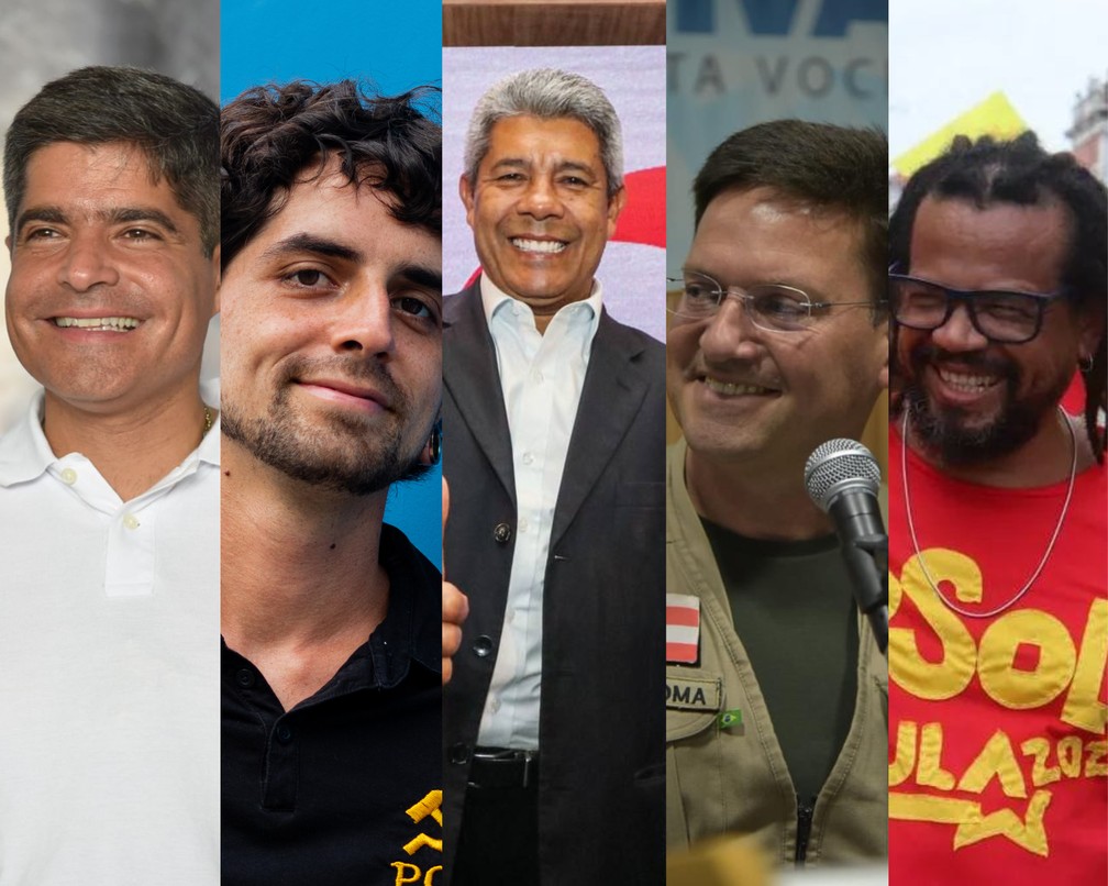 Convenções partidárias devem oficializar o nome dos cinco pré-candidatos ao governo da Bahia  — Foto: Arte g1/Divulgação