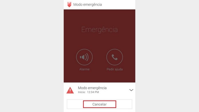 Destaque para botão Cancelar modo emergência (Foto: Reprodução/Raquel Freire)