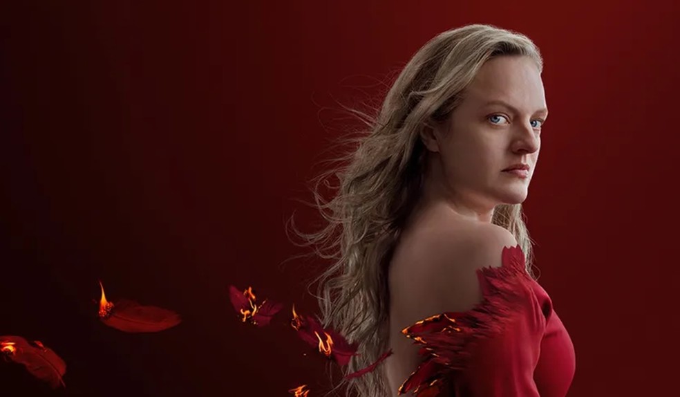 Elisabeth Moss em pôster promocional da série The Handmaid's Tale — Foto: Reprodução/Globoplay