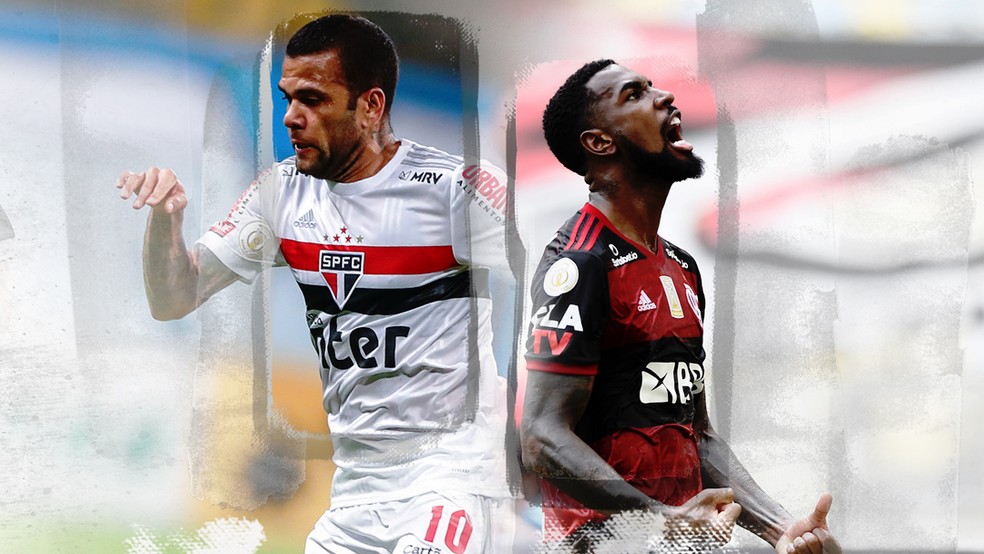Daniel Alves e Gerson voltam a duelar no São Paulo x Flamengo — Foto: Arte ge