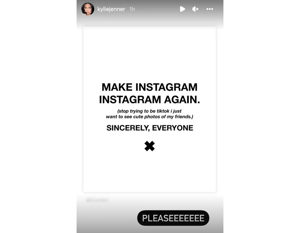 Kylie Jenner compartilha post que pede para Instagram "voltar aos velhos tempos" — Foto: Reprodução/Instagram