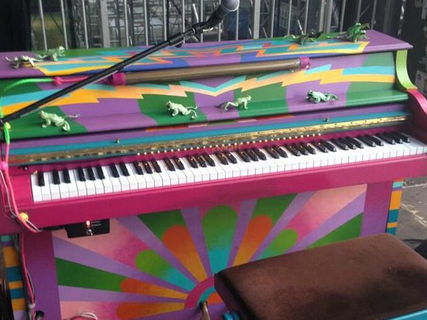 Sapos enfeitam pianos e palco de Paul McCartney em Fortaleza, na noite desta quinta-feira (9) (Foto: Facebook/Reprodução)
